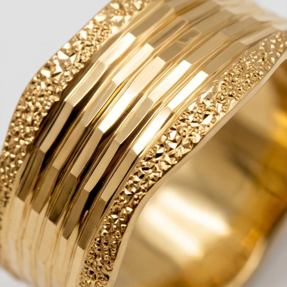14K Gold Multi-Textured Wedding Ring – 7.5 mm Wide
