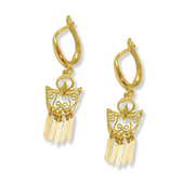 14K Gold Filigree Crescent Fringe Earrings