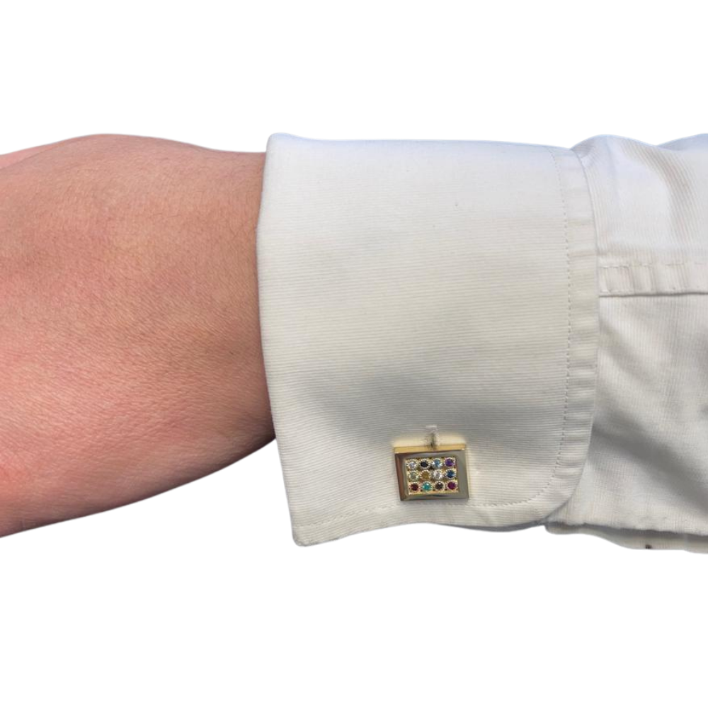 14k Yellow Gold Hoshen Cufflinks with 12 Gemstones