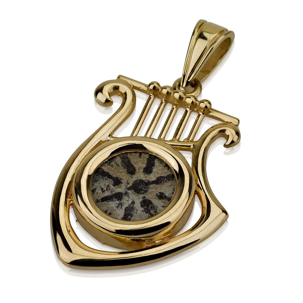 14k Yellow Gold Harp of David Maccabean Coin Pendant