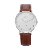 Silver Dial 35 mm Aleph Bet Watch Brown Leather Strap