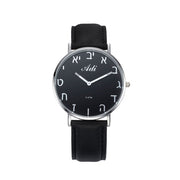 Black Dial 40 mm Aleph Bet Black Leather Strap Watch