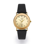 32 mm Date Aleph Bet Black Leather Strap Watch