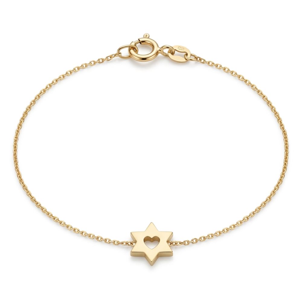 14K Yellow Gold Star of David Heart Bracelet