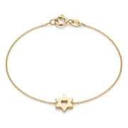 14K Yellow Gold Star of David Heart Bracelet