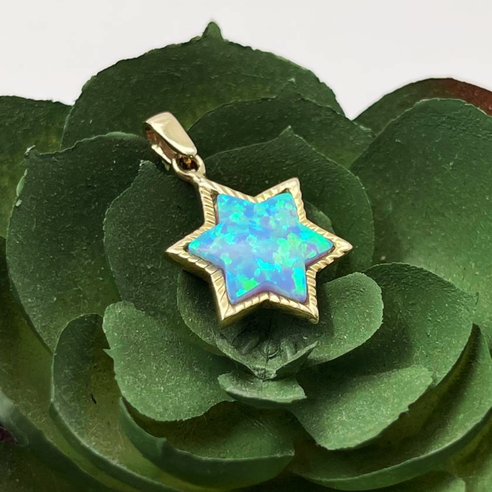 14k Gold Opal Star of David Pendant