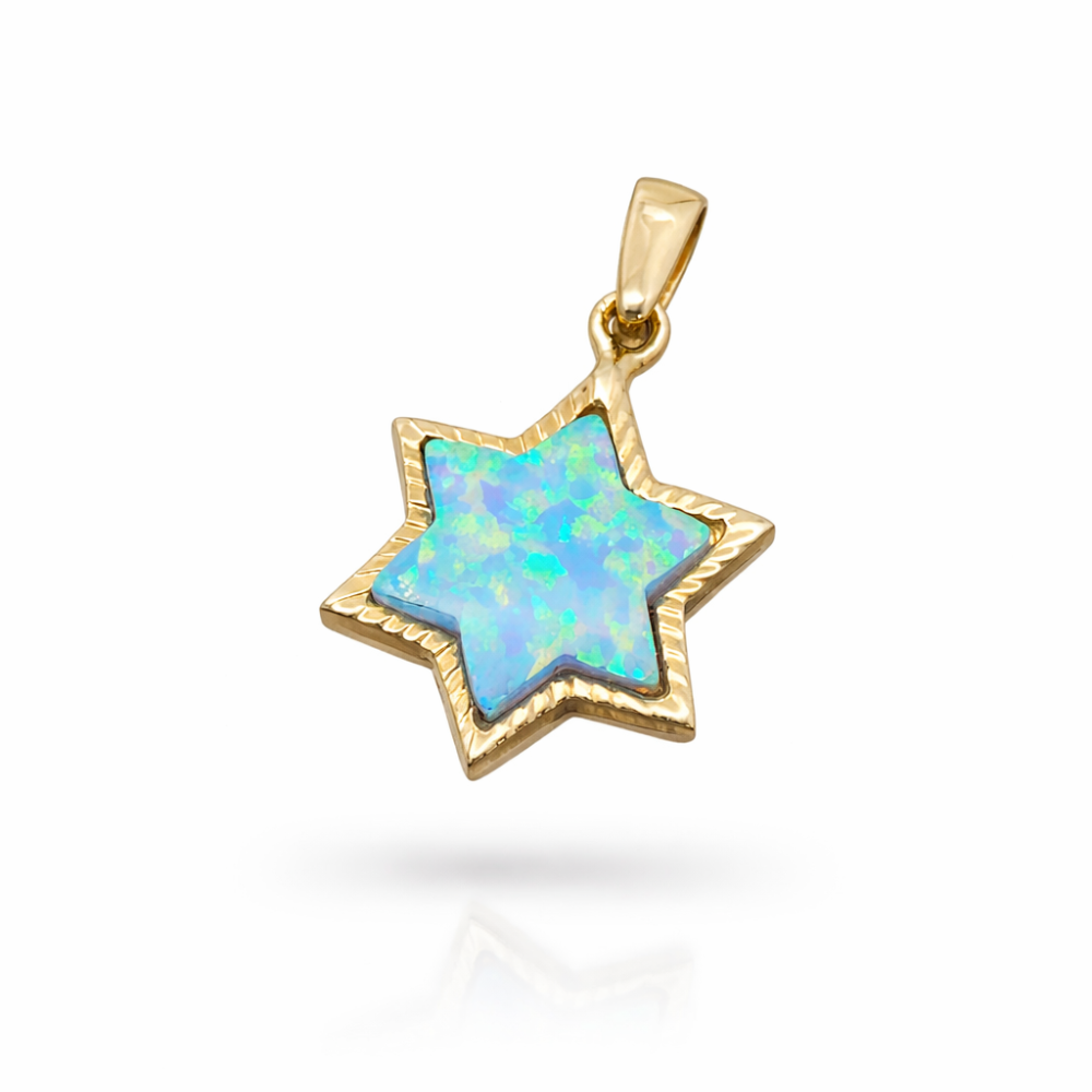 14k Gold Opal Star of David Pendant