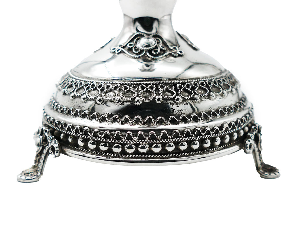 CANDLESTICKS - Tall Sterling Silver Elegant Filigree Candlesticks with Legs - Set of 2