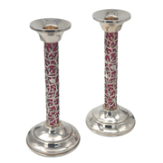 Sterling Silver Tall Purple Floral Candlesticks