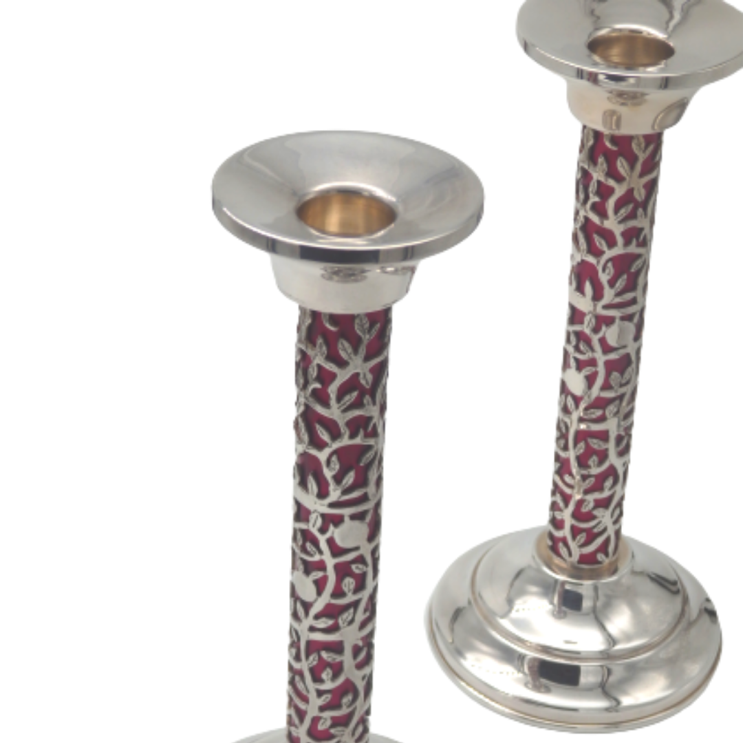 Sterling Silver Tall Purple Floral Candlesticks