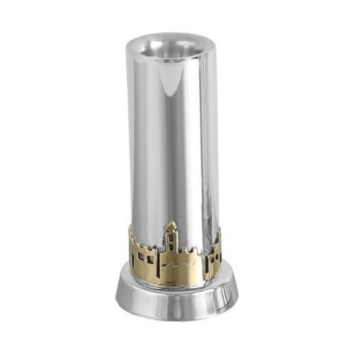 Sterling Silver and Brass Jerusalem of Gold Candlesticks