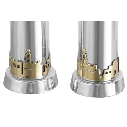 Sterling Silver and Brass Jerusalem of Gold Candlesticks