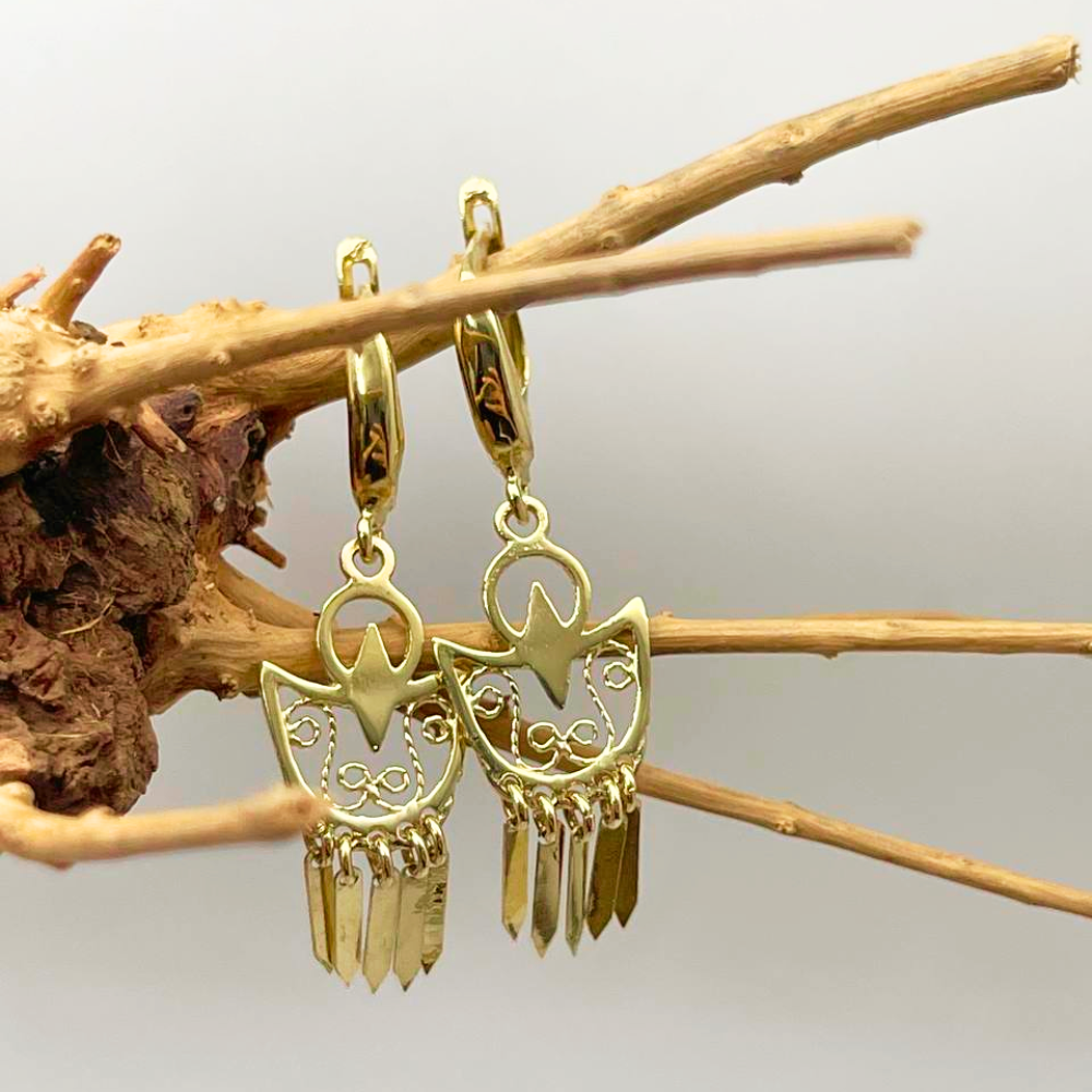 14K Gold Filigree Crescent Fringe Earrings