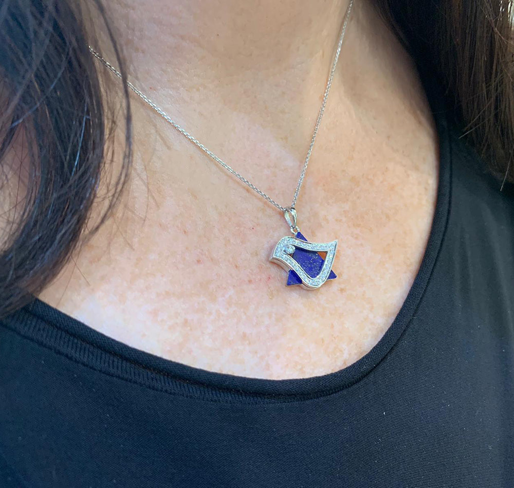 18k White Gold Diamond Lapis Lazuli Dove Star of David Pendant
