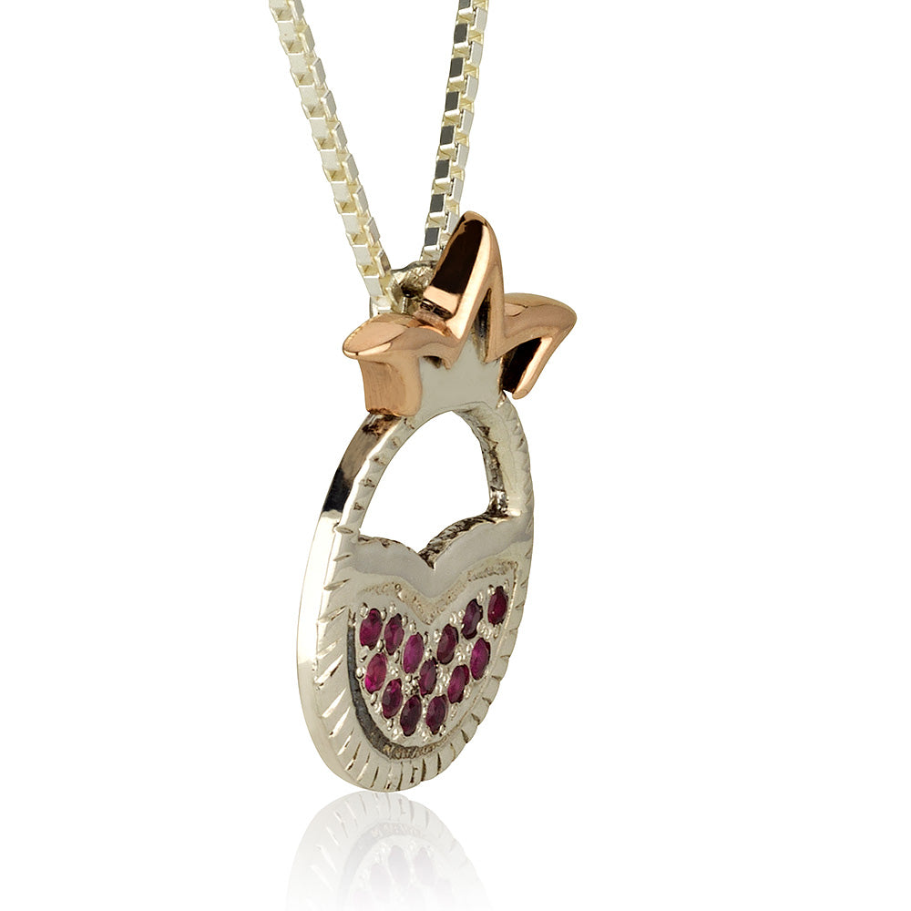 Pomegranate Mayan Silver Ruby Pendant and Chain