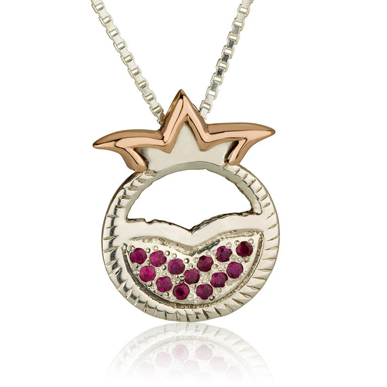 Pomegranate Mayan Silver Ruby Pendant and Chain