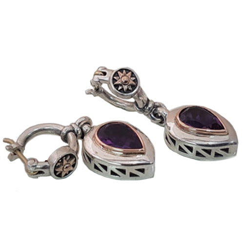 Dangle Earings With Silver, Gold, and Amethyst Gemstone
