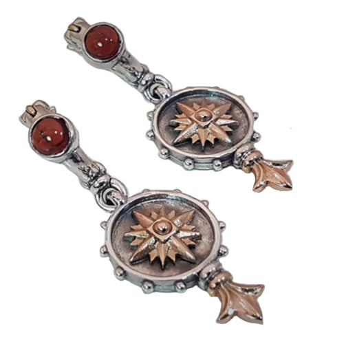 Dangle Earrings With Silver, Gold, and Garnet Gemstone