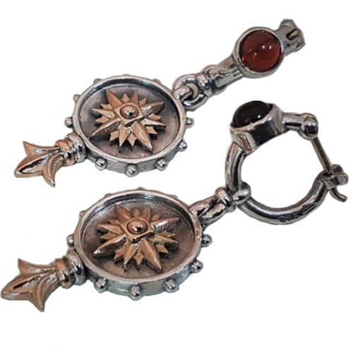 Dangle Earrings With Silver, Gold, and Garnet Gemstone