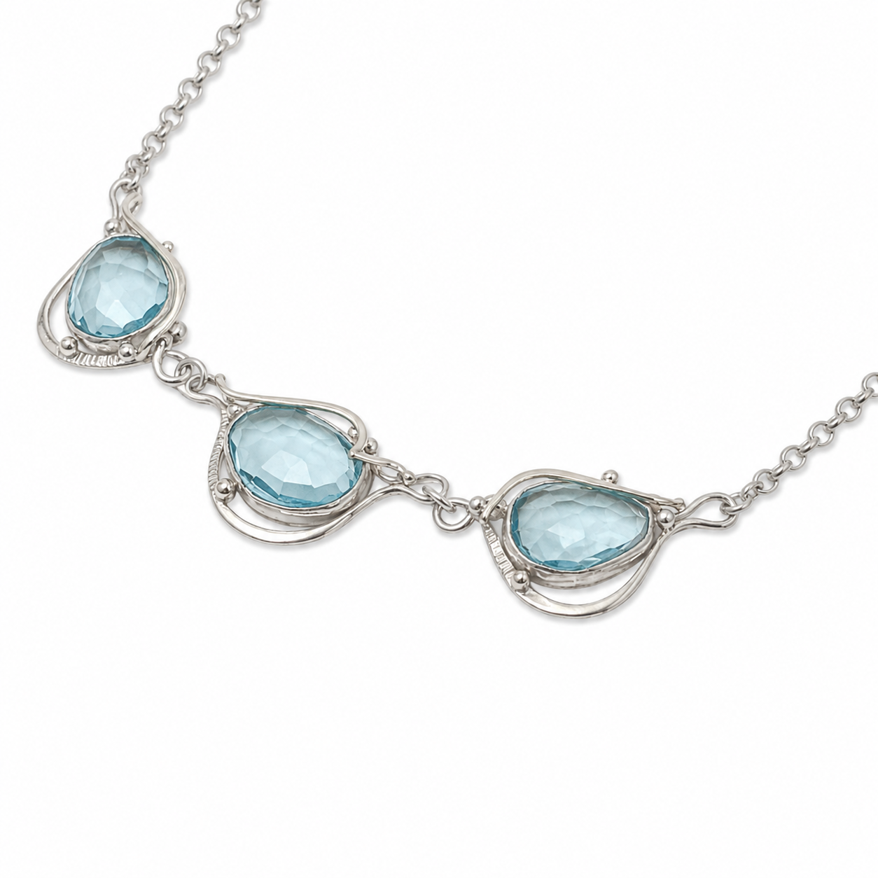 Blue Topaz Necklace in Sterling Silver and Gold