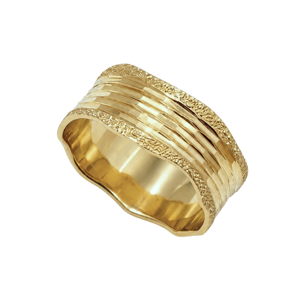 14K Gold Multi-Textured Wedding Ring – 7.5 mm Wide