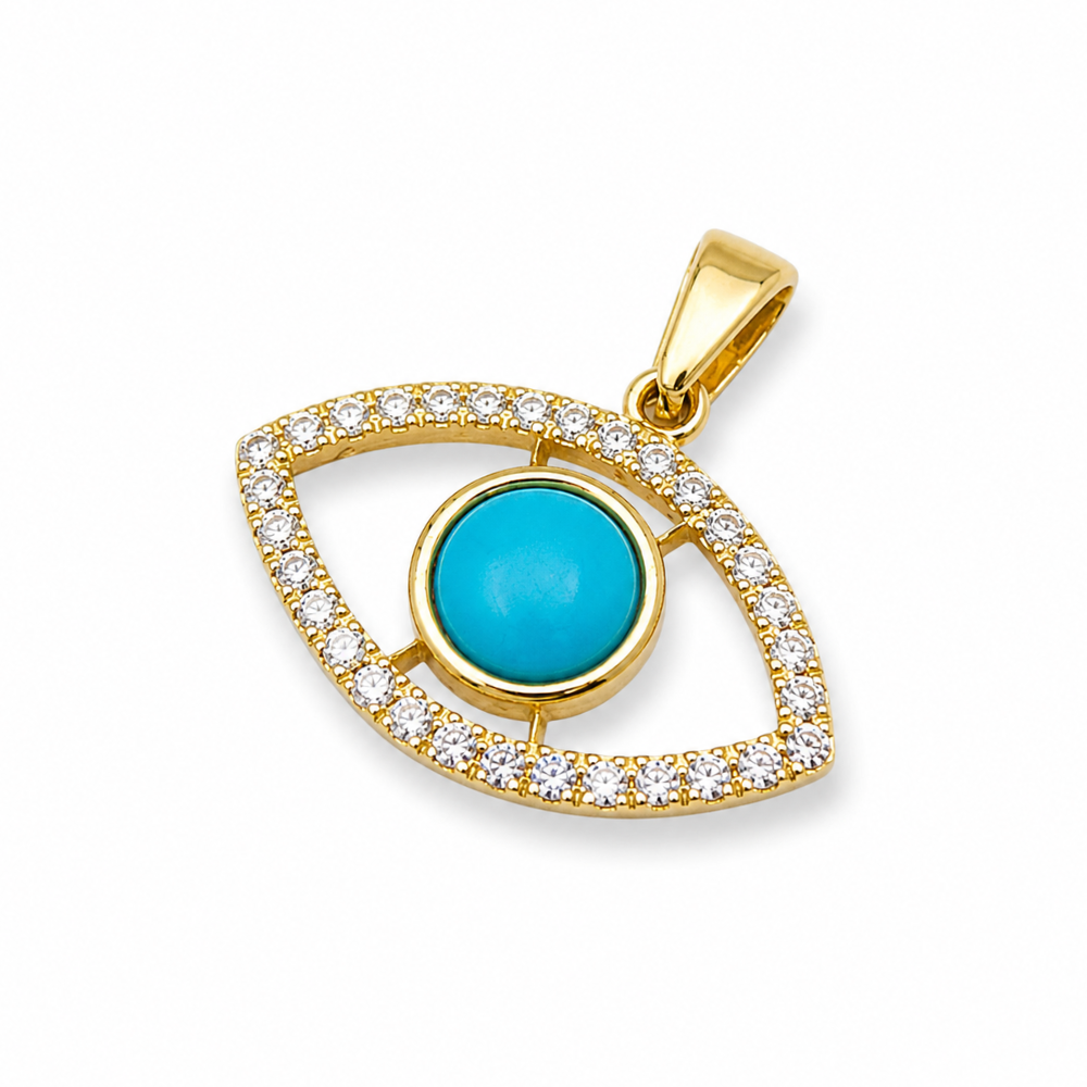 Evil Eye Pendant with Diamonds & Turquoise in 14K Gold