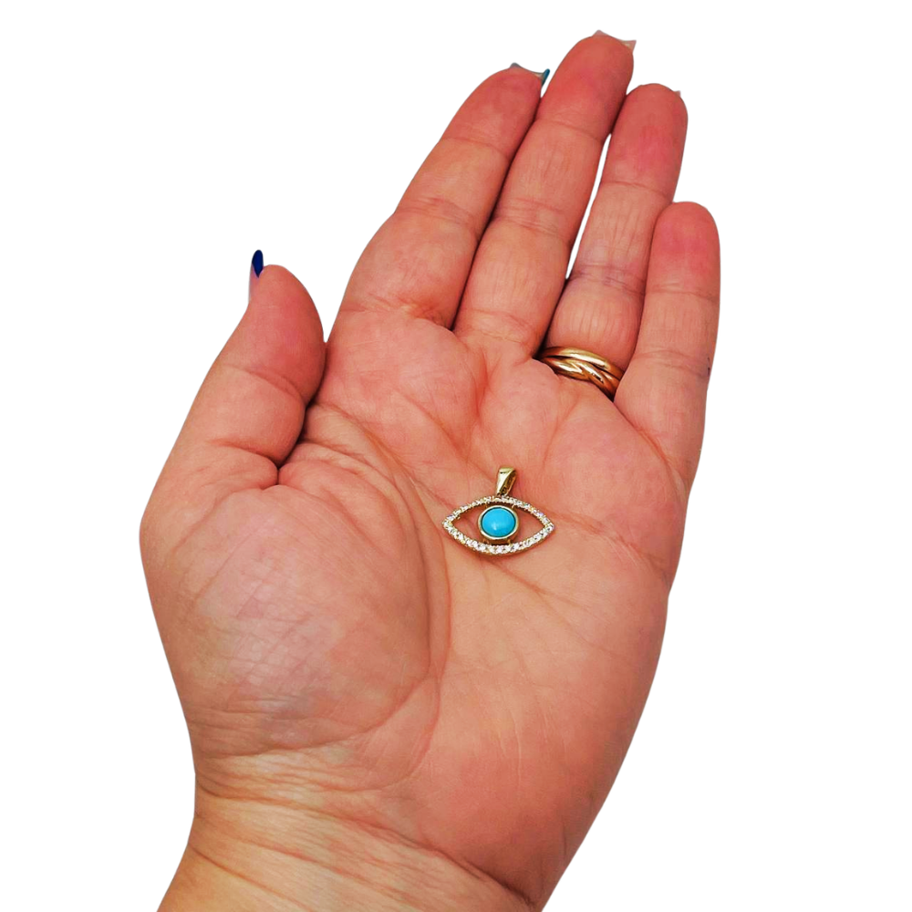 Evil Eye Pendant with Diamonds & Turquoise in 14K Gold