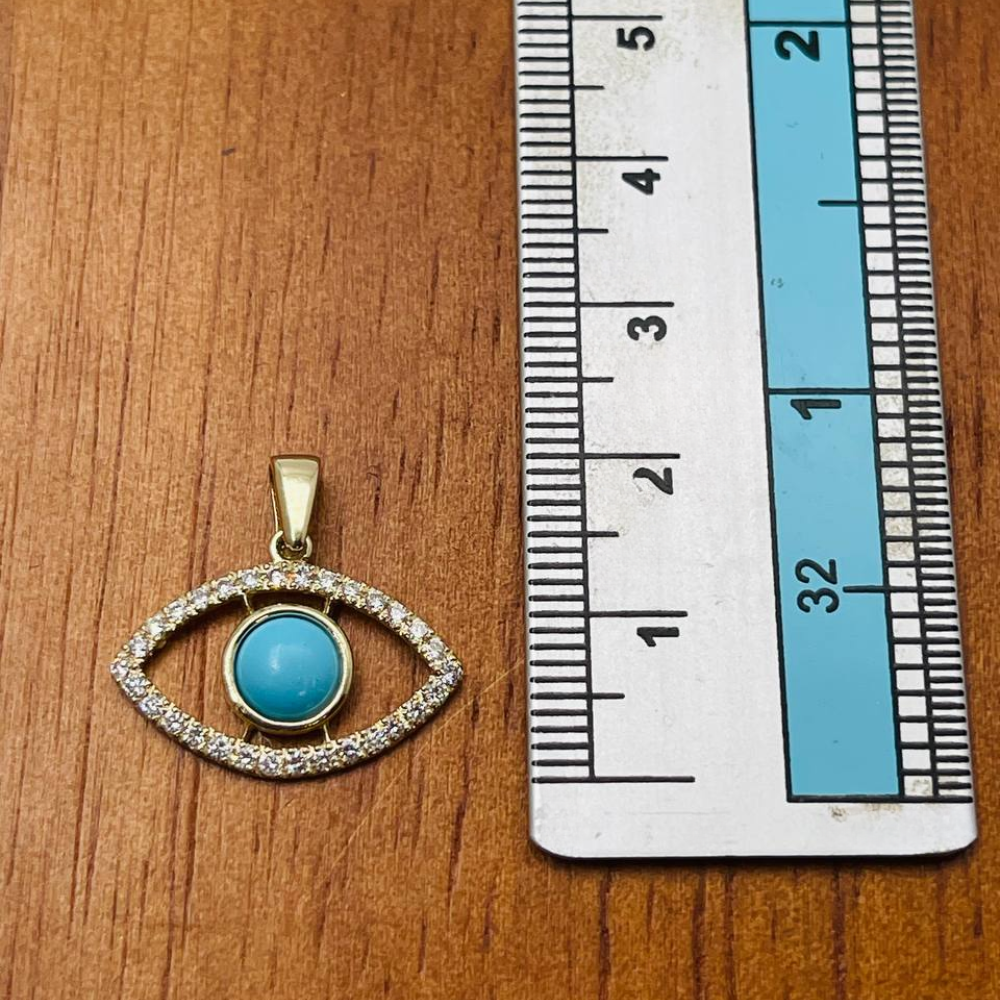 Evil Eye Pendant with Diamonds & Turquoise in 14K Gold