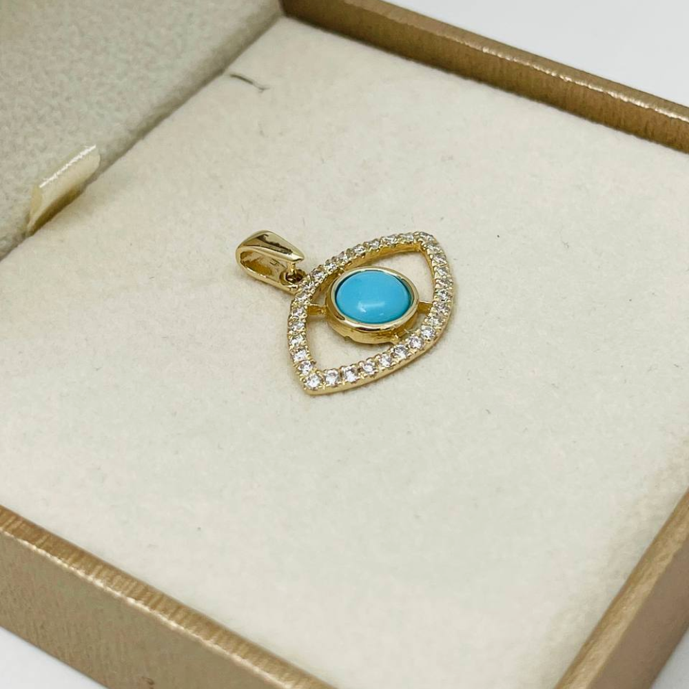 Evil Eye Pendant with Diamonds & Turquoise in 14K Gold