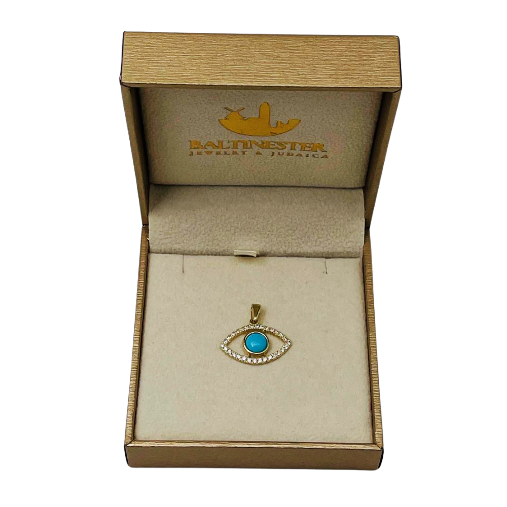 Evil Eye Pendant with Diamonds & Turquoise in 14K Gold