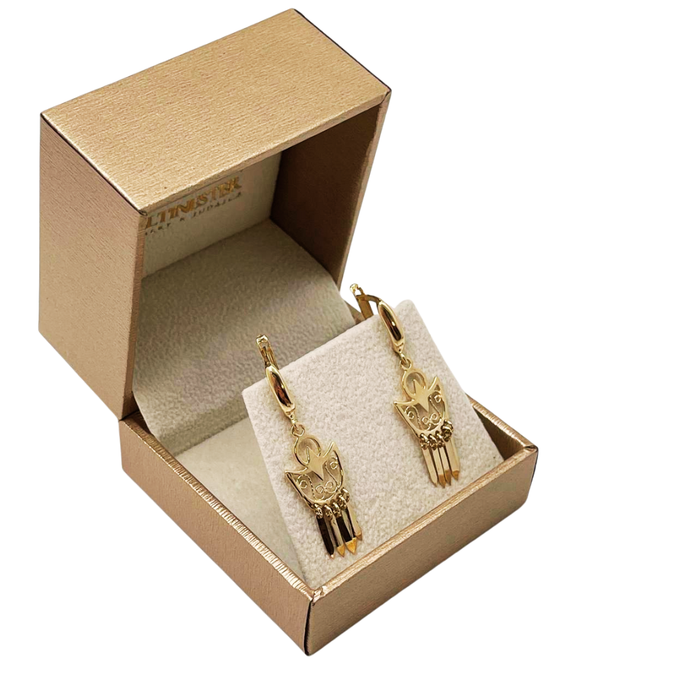 14K Gold Filigree Crescent Fringe Earrings