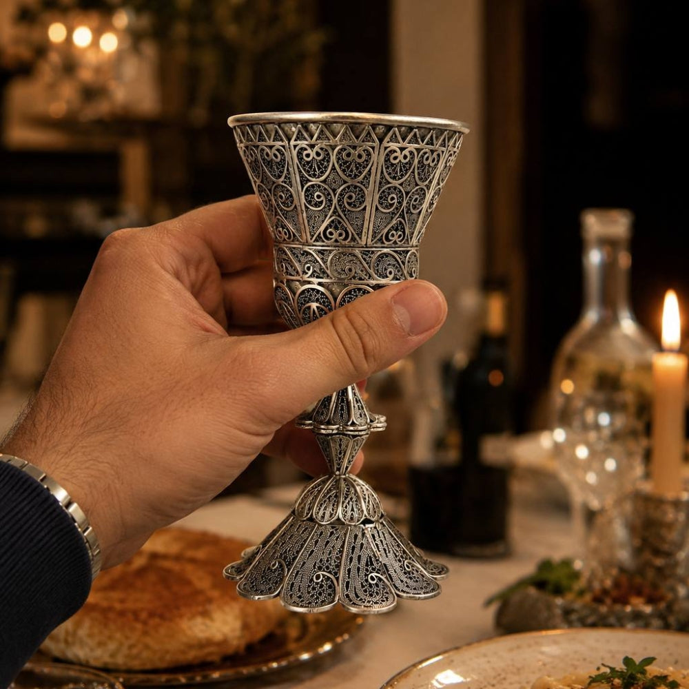 Sterling Silver Filigree Gilded Kiddush Cup