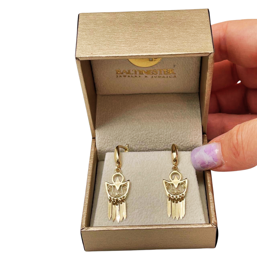 14K Gold Filigree Crescent Fringe Earrings