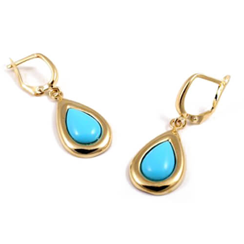 14k Gold Teardrop Turquoise Earrings