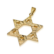 Criss Cross Textured 14k Gold Star of David Pendant