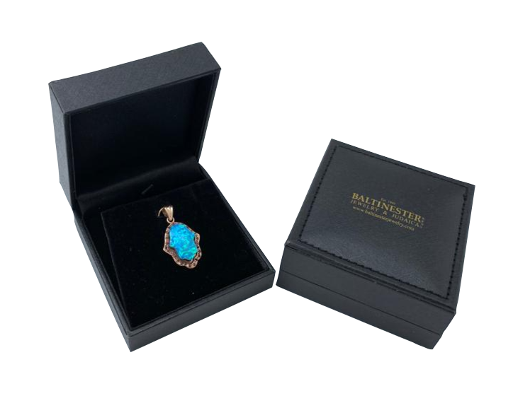 Hamsa Pendant 14k Rose Gold Opalite and Garnets