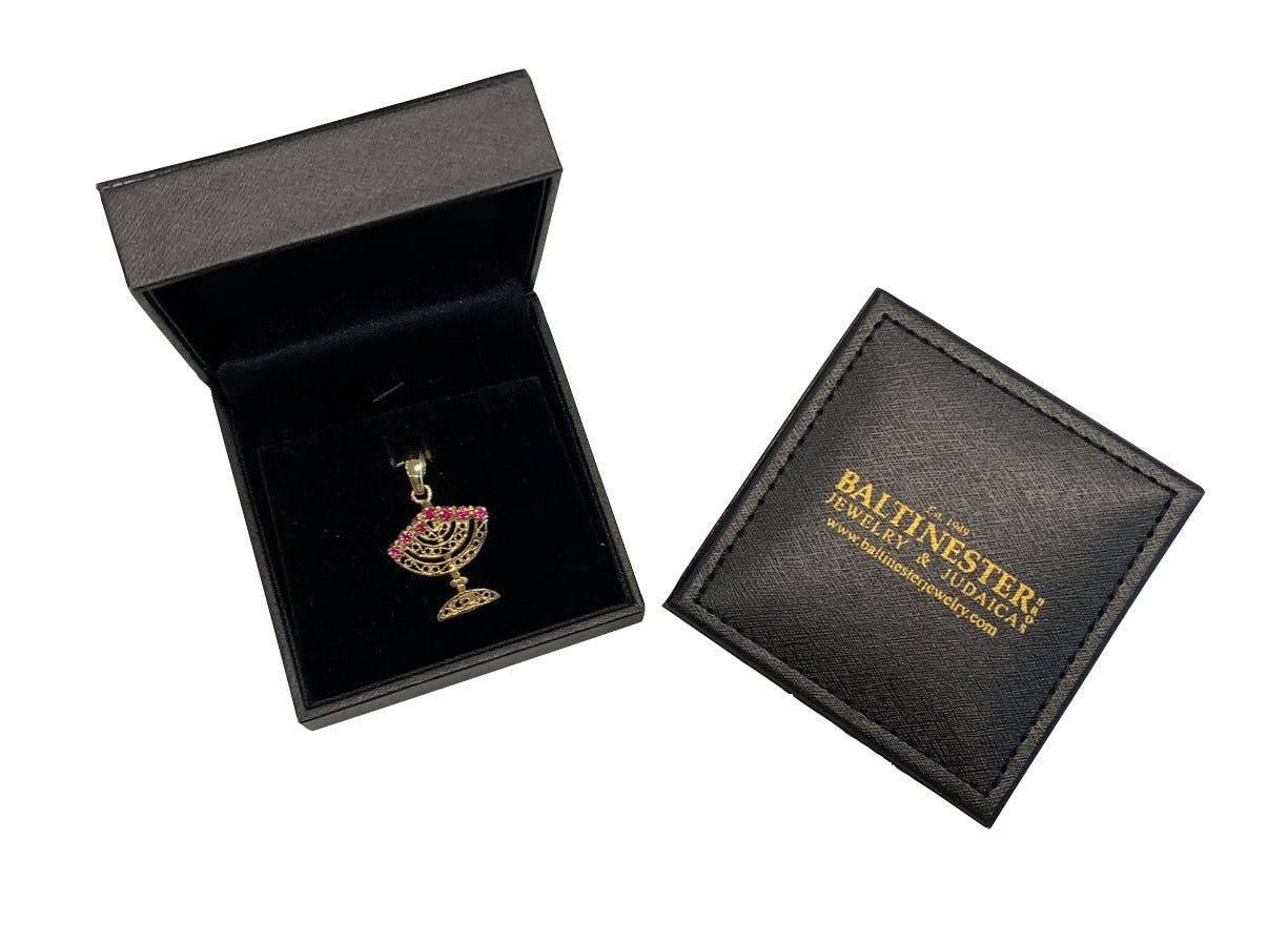 14k Gold and Precious Stones Reversible Menorah Pendant