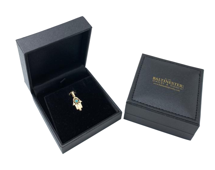 14k Gold Hamsa Pendant with Turquoise Stone