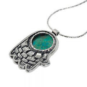 Eilat Stone Jerusalem Hamsa Hand Silver Necklace