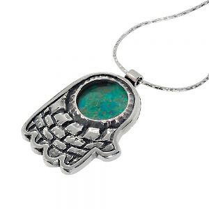 Eilat Stone Jerusalem Hamsa Hand Silver Necklace