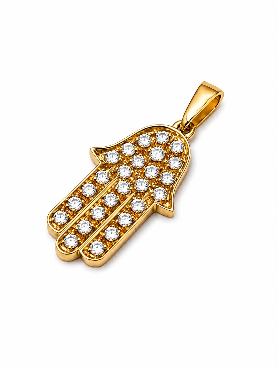 18K Gold Hamsa Pendant with Natural Diamonds