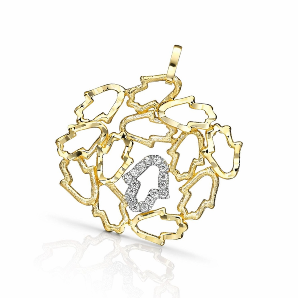 Hamsa Pendant - 14K Yellow Gold Diamond Studded Recurrent Hamsa