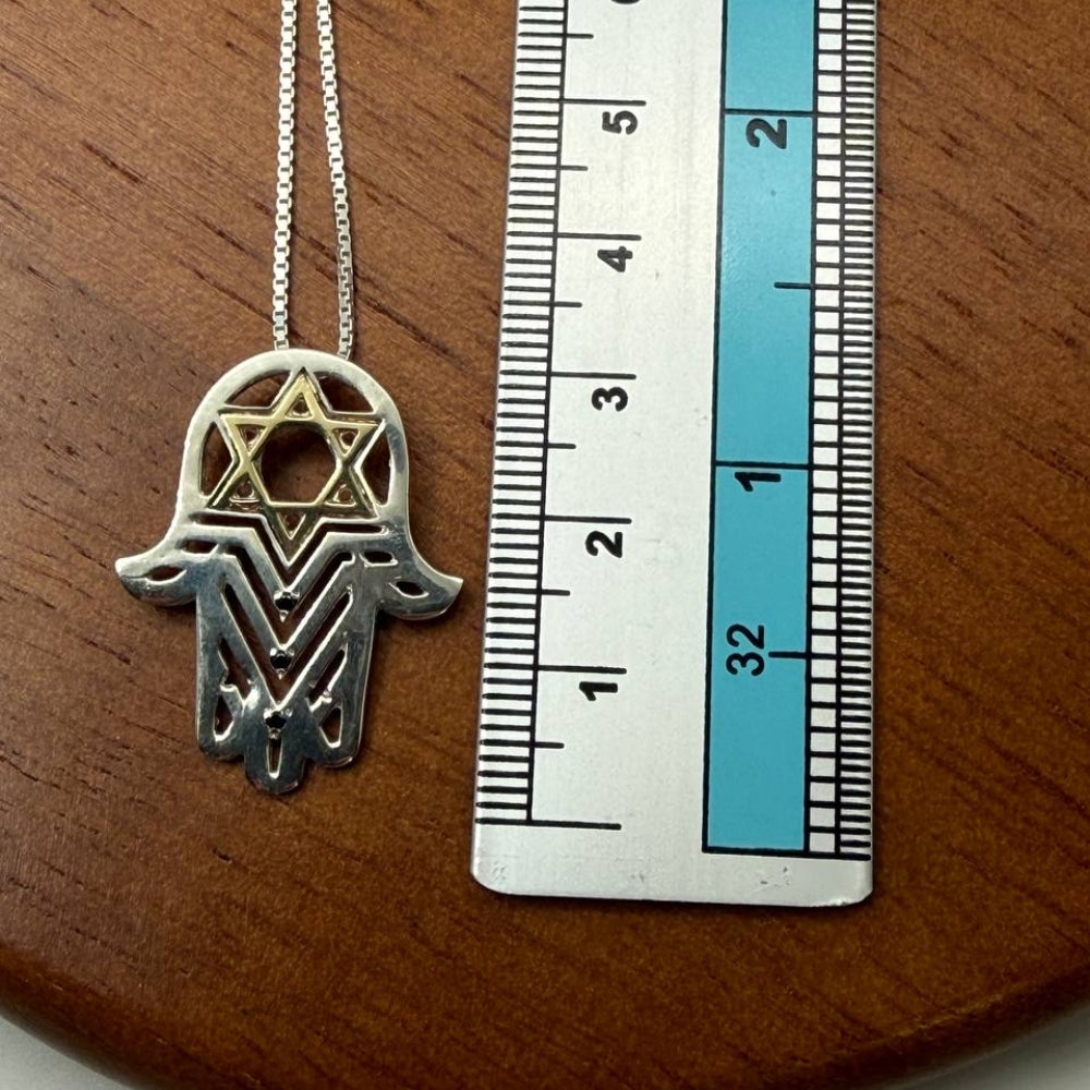 Star of David Hamsa Pendant with Black Diamonds