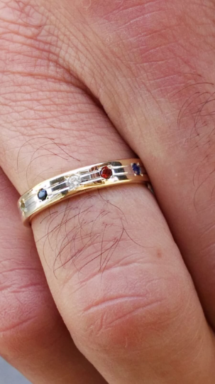 Slim 14k Gold Multicolored Hoshen Gems Wedding Ring Ani Ledodi