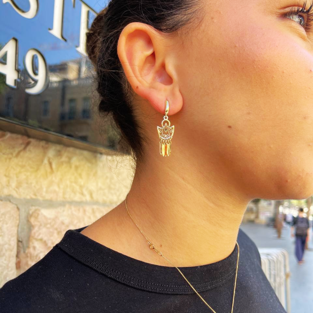 14K Gold Filigree Crescent Fringe Earrings