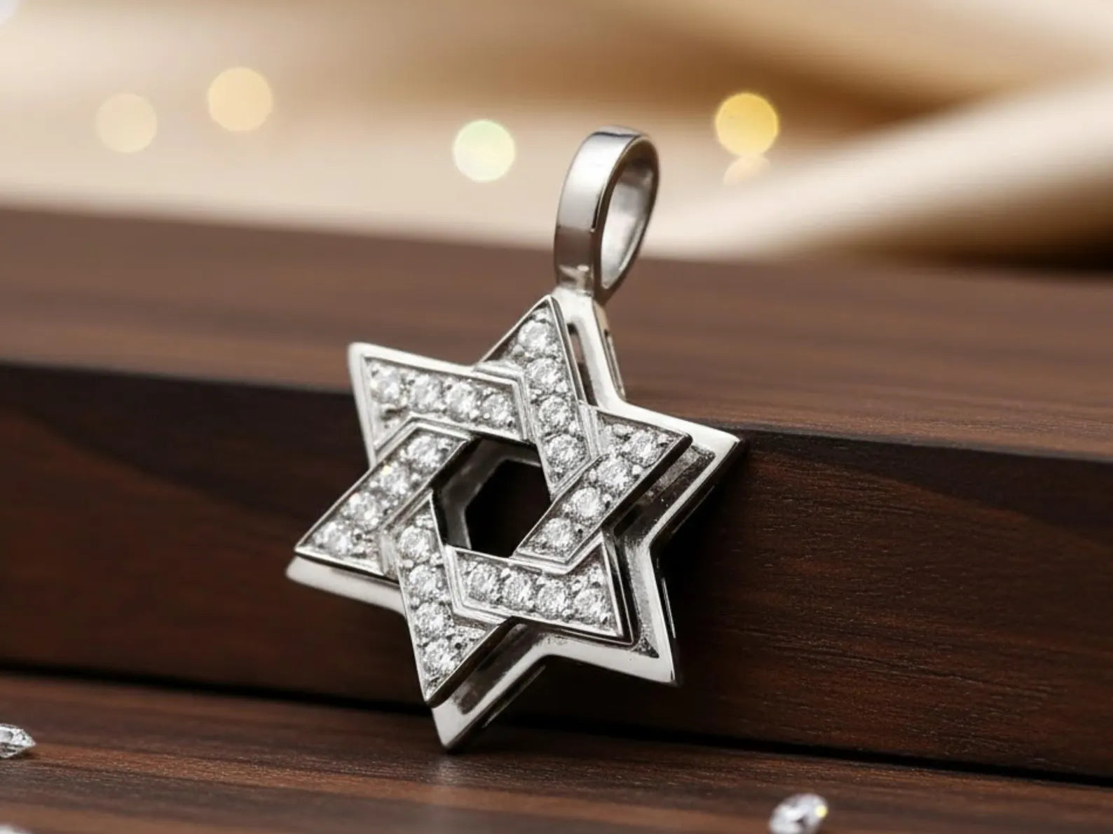 Small 18k White Gold Dual Layer Diamond Star of David Pendant