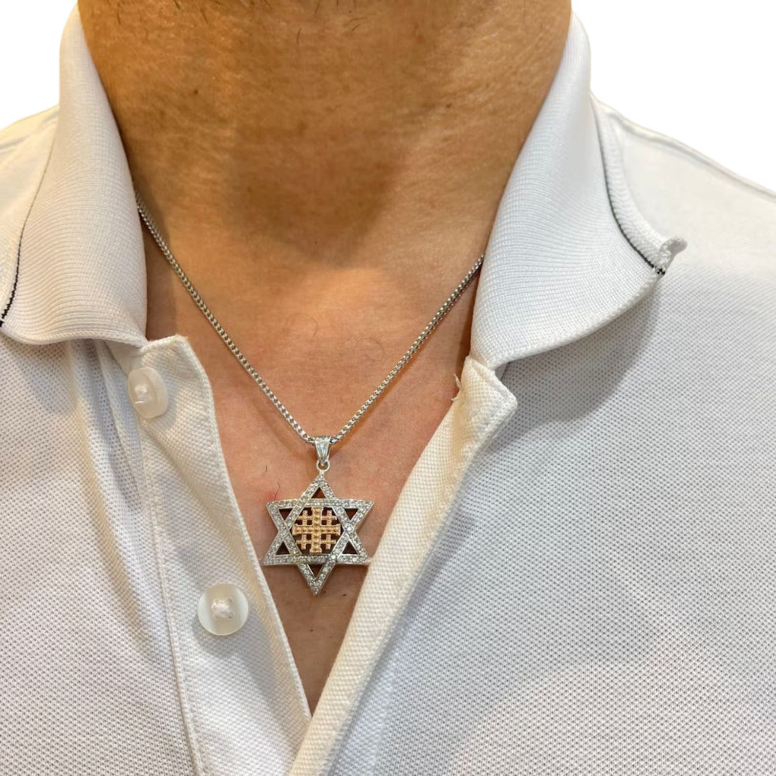 Star of David with Jerusalem Cross Pendant in 14K Gold
