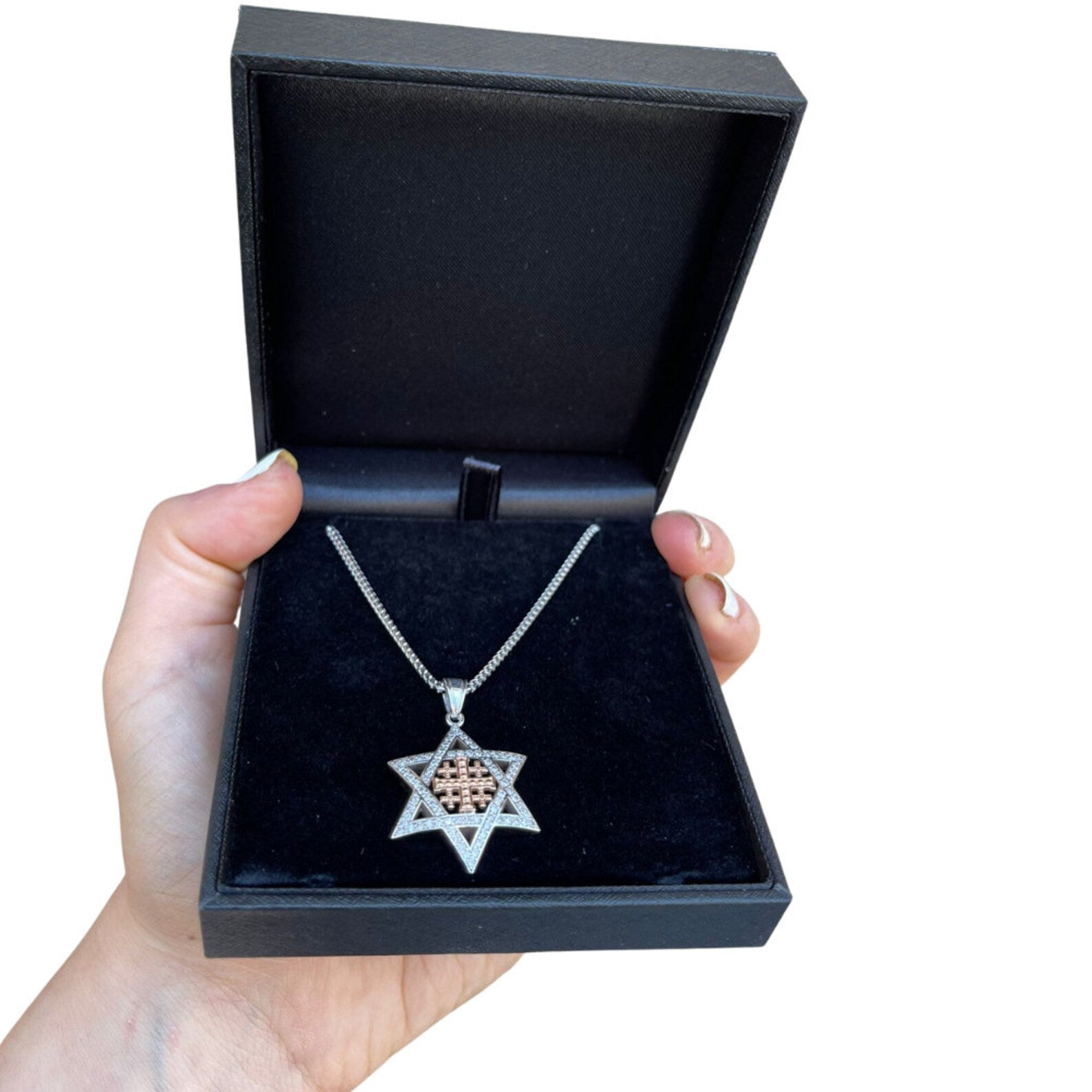 Star of David with Jerusalem Cross Pendant in 14K Gold