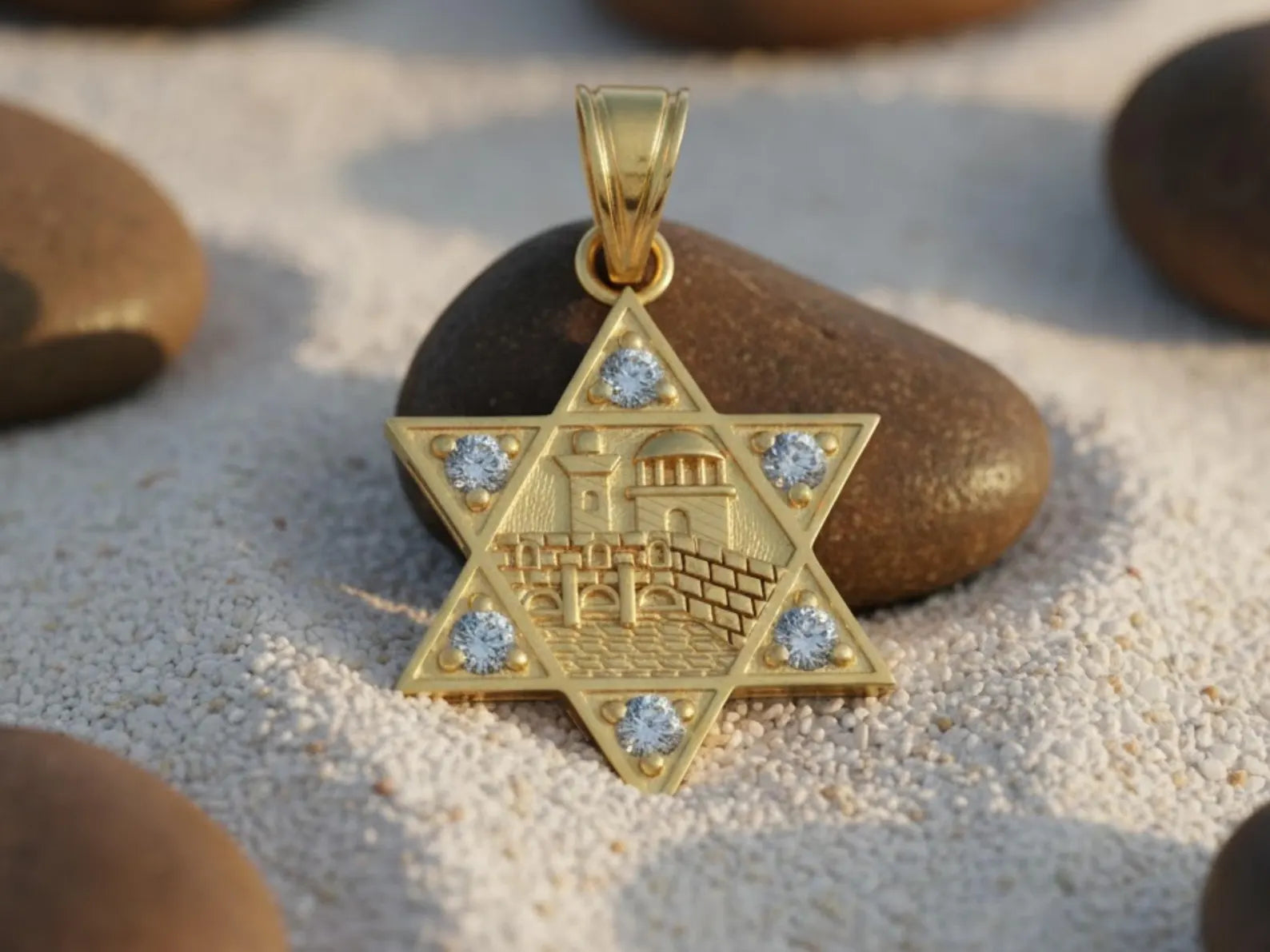 Diamond Jerusalem Wall Star of David Pendant in 14K Gold