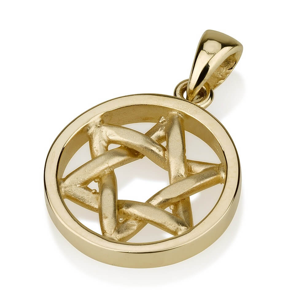 Handmade Round Star of David Pendant 14k Gold